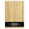 A bamboo kitchen scale with a digital display and a black base, capable of weighing up to 5000g.