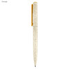 An orange and cream eco-friendly plastic pen featuring a yellow clip and a natural speckled design.