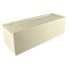 A large, plain wooden box with a smooth finish, featuring a sliding lid and a natural wood colour.