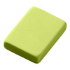 A lime green rectangular rubber eraser with rounded edges, featuring a simple design and a logo.