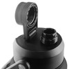 A drink bottle in black with a wide mouth opening and a detachable lid featuring a built-in handle.