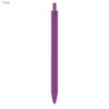 A purple plastic pen with a sleek design and a logo near the top.
