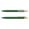 A metal pen set featuring an elegant green finish with silver accents and a wooden clip.