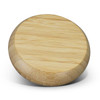 A round bamboo mirror with a smooth surface, showcasing its natural wooden texture and colour.