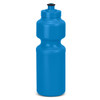 A drink bottle in bright blue with a twist cap and a curved design. It features a logo on the front.