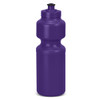A drink bottle in vibrant purple with a ribbed design and a screw-on lid, featuring a logo.