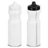 A drink bottle featuring a white body with a black lid and a white stripe, and another completely white bottle.