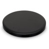 A round black wireless charger with a sleek design, featuring a USB port.