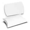 A medium white pillow box with a curved design, featuring a closure on each side and smooth surface.
