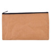 A kraft paper pouch in brown with a black zipper, featuring a simple design and a branding logo.