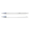 A set of white plastic pens with silver accents, featuring a clip and a smooth design.