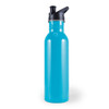 A drink bottle in a vibrant blue color featuring a black spout and lid.