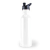 A drink bottle in a sleek, minimalist design with a white body and a black spout cap.