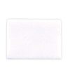 A white eraser designed for writing, with a rectangular shape and smooth surface.