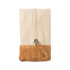 A utility case featuring a natural cork bottom and a canvas upper with a zipper closure.