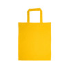 A bright yellow cotton tote bag with short handles.
