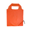 An orange reusable shopping bag with a simple design and a drawstring closure. Features a logo on the side.
