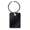A rectangle stainless steel keytag featuring a sleek black design and a metal keyring for attachment.