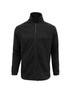 A black micro fleece jacket with a high collar and full front zip, featuring long sleeves and a smooth finish.