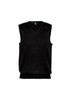 A black Milano men's vest with a V-neck design and ribbed hem, featuring a logo on the label.