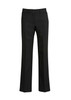 Classic women's black slacks featuring a straight leg design and a simple waistband with a button closure.