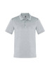 A light grey men's short sleeve polo shirt with a classic collar and a logo on the chest.