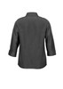 A grey 3/4 sleeve shirt with a collared back and rolled cuffs, featuring a logo.