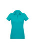 A turquoise women's profile short sleeve polo shirt featuring a simple design and a collar. It has a logo.