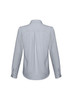 A long-sleeve button-up shirt in light grey with a collar and button details on the sleeves. Features a back pleat and branding.
