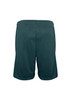 A pair of dark green sports shorts with an elastic waistband and no visible logos.