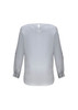 A light grey women's Madison boatneck top with long sleeves and button details at the cuffs. It has a back closure.