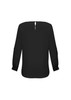 A black women's Madison boatneck top featuring long sleeves and a keyhole back detail. It has a logo on the design.