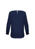 A navy women's boatneck top featuring long sleeves and a keyhole detail at the back, with a logo present.