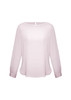 A light pink women's boatneck top with long sleeves and a round hem, featuring a small keyhole detail at the back.