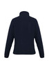 A dark navy women's fleece jacket featuring a high collar, showing the back view and smooth fabric texture.