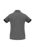 A short sleeve polo shirt in grey with black accents and a logo.