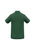 A green polo shirt with a collar and short sleeves, featuring a branding logo on the back.