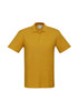 A polo shirt in a vibrant mustard yellow colour with a collar and short sleeves, featuring a logo on the chest.