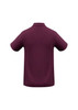 A men's polo shirt in a deep plum colour, featuring a classic collar and short sleeves, with a logo on it.