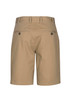 Men's dress shorts in a tan colour, featuring a back view with two buttoned pockets and a logo.
