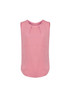 A pink, sleeveless blouse featuring pleat details, with a rounded neckline and a straight hem.