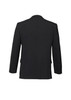 A black men's comfort wool stretch jacket featuring a classic two-button design and a rear view.