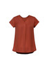 A brown women's V-neck pleat blouse with short sleeves, featuring a loose fit and no visible branding.