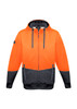 A unisex hi-vis textured jacquard full zip hoodie in bright orange and dark grey, featuring a logo.