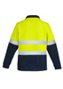 A unisex hi-vis polar fleece pullover in fluorescent yellow and navy, featuring hoop tape reflective stripes on the back.
