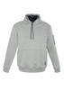 A light grey unisex multi-pocket hoodie with a front pocket and a logo on the sleeve.