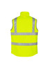 A bright yellow lightweight waterproof vest featuring reflective strips and a high collar. It has a logo on one side.
