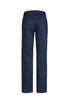 Navy women's plain utility pants featuring a relaxed fit and multiple pockets, with a logo on the waistband.