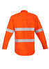 An orange hi-vis work shirt with hoop-taped reflective stripes on the back and long sleeves.