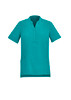 A teal plain tunic with a short sleeve, featuring a collar and buttons, designed for women's uniforms.